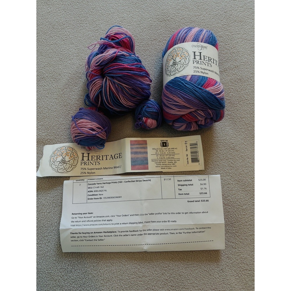 1 1/2 Skein Cascade Yarns Heritage color 162 Superwash Merino Yarn knit same dye